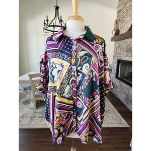 Boutique‎ eesome Womens L Patchwork Boho Paisley Print Oversized Shirt Top